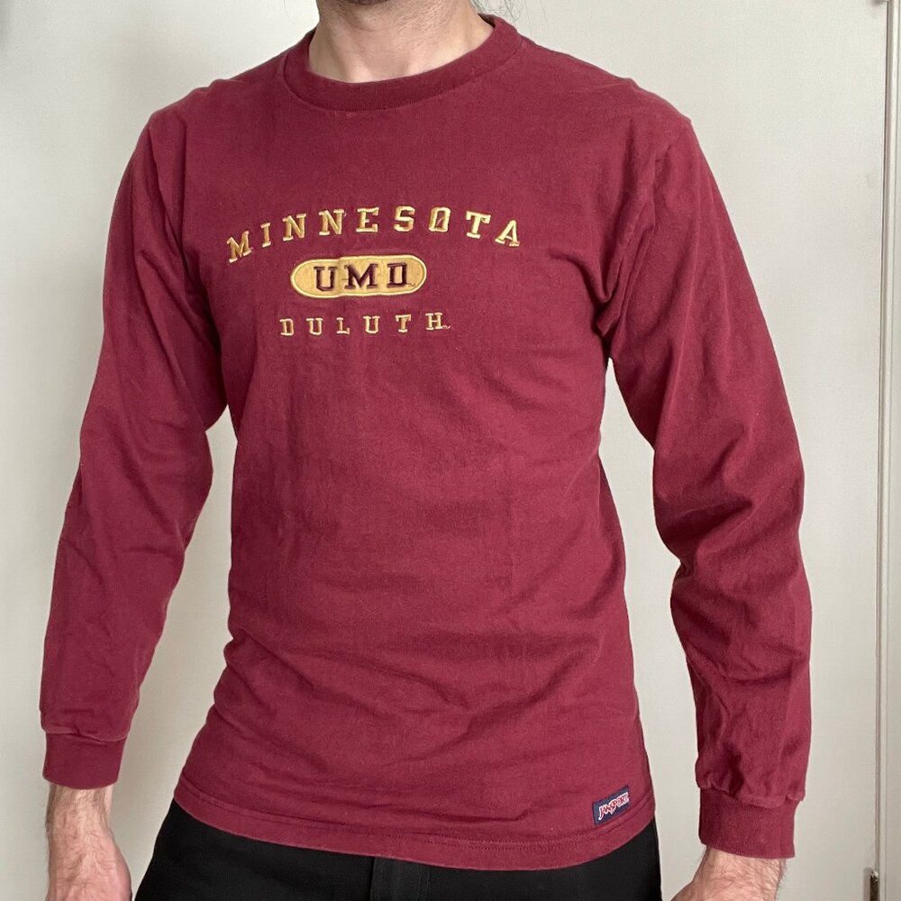 vtg University Of Minnesota Duluth Jansport Long Sleeve T Shirt Size Small Red